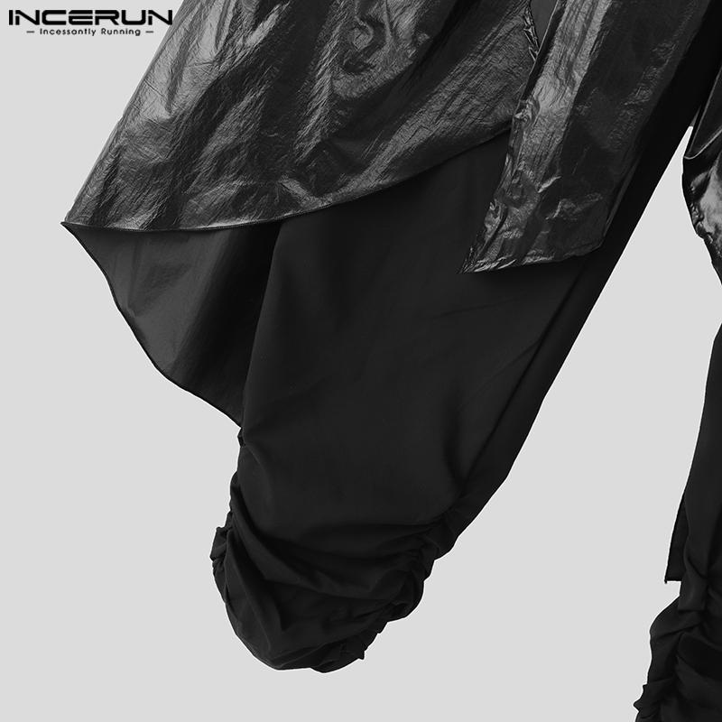 INCERUN Men Elastic Waist Bandage Glitter Layers Casual Irregular Harem Pants