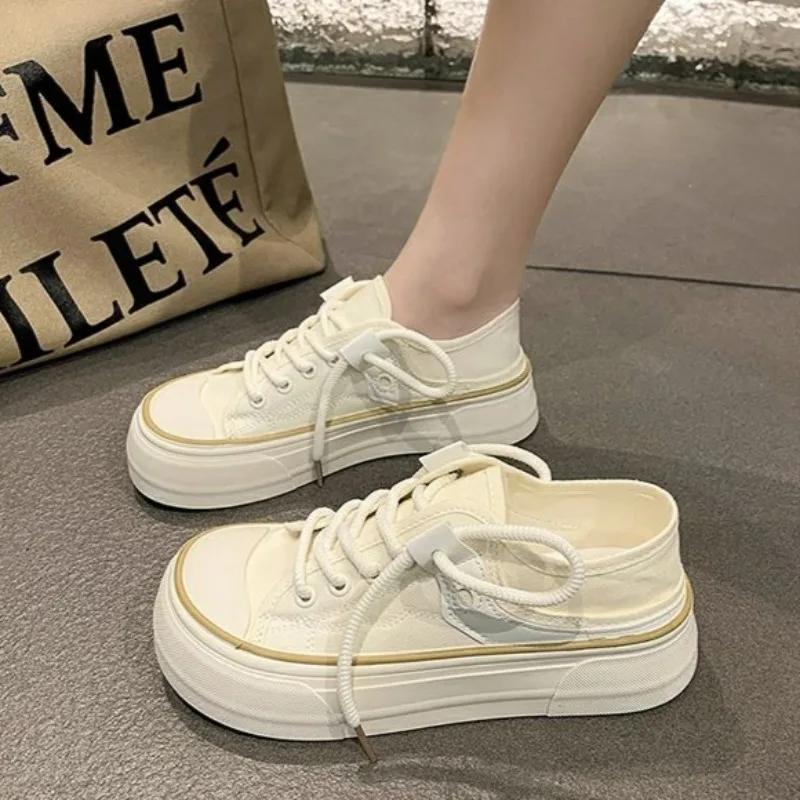 New In High Quality Lace Up Women's Canvas Shoes Stylish Trends 2025 Casual Offers Original Designer Luxury 39 Ladies Footwear