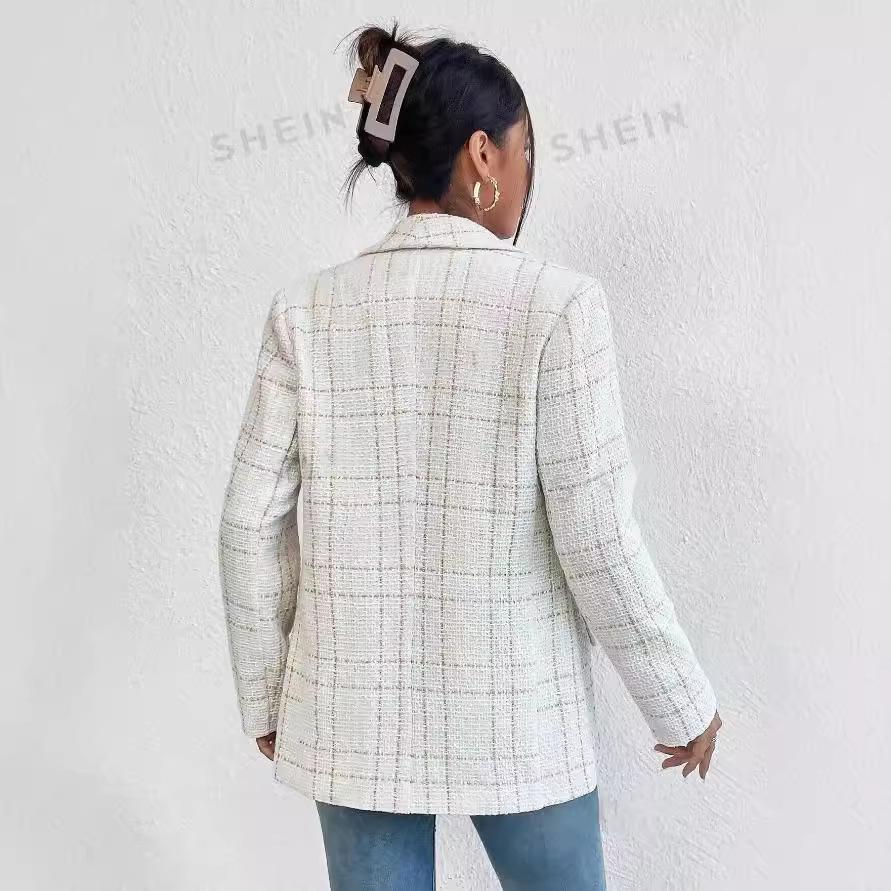 European and American Plaid Long-Sleeve Lapel Suit Coat