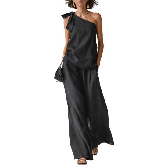 2-teilige Outfits für Damen Sommer One-Shoulder Ärmelloses Oberteil und Weitbeinige Hose Passendes Lounge-Set mit Taschen