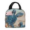 Meeresschildkröte am Strand Isolierte Lunchtasche für Damen Kinder Tragbare Lebensmittelboxen Thermische Lunchbox Tragetasche