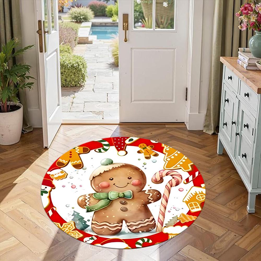 Gingerbread Man Round Office Rug Perfect for Decorate Room Entryway Playrooms Foyer Anti-slip Round Rug Office Home Decor