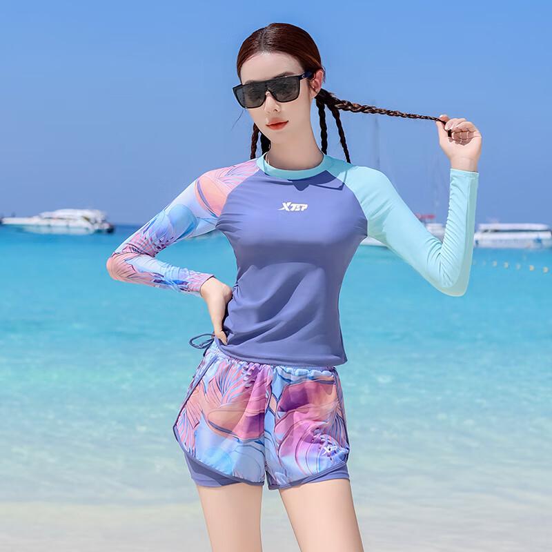 Xtep Women's Long-Sleeved Split Print Swimsuit