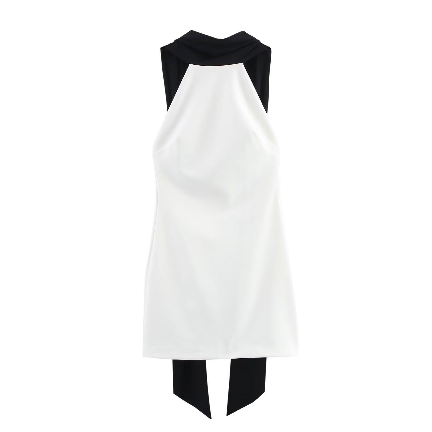

2025 Spring/Summer Women s Slim Color-Block Sleeveless Backless Dress S белый