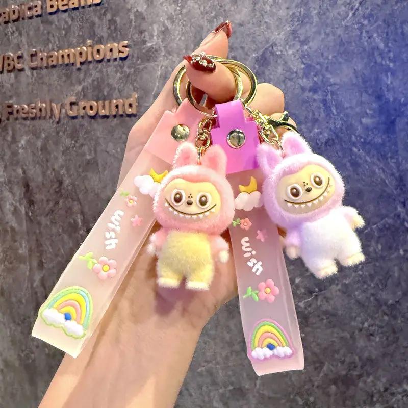 New 1Pc Labubu Kawaii Sheep Keychain Cartoon Cartoon Three-dimensional Doll Students Schoolbag Pendant Car Key Chain Gifts for Children