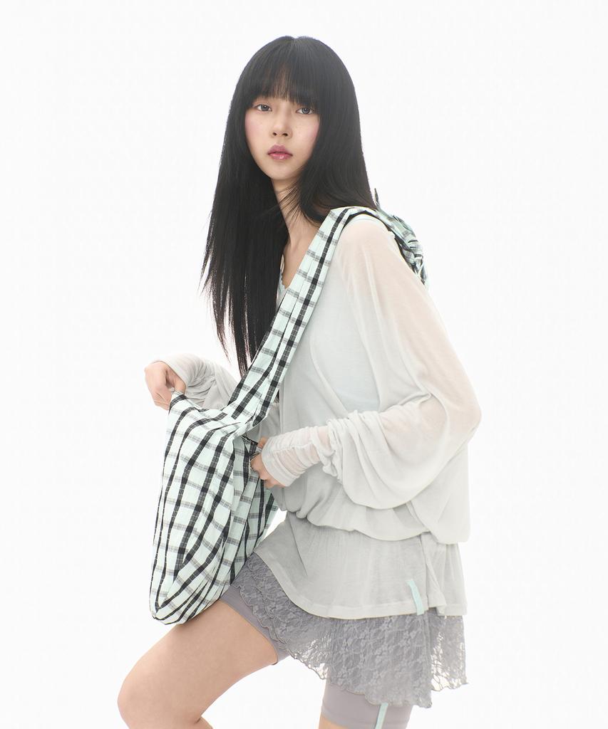 Mileko Sheer Off-Shoulder Sleeve Cloud Gray