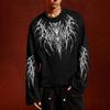 T-shirt Girocollo Manica Lunga con Stampa di Spine Gotica Oscura | Top Oversize a Manica Lunga Moda Subcultura Hip-Hop High-Street