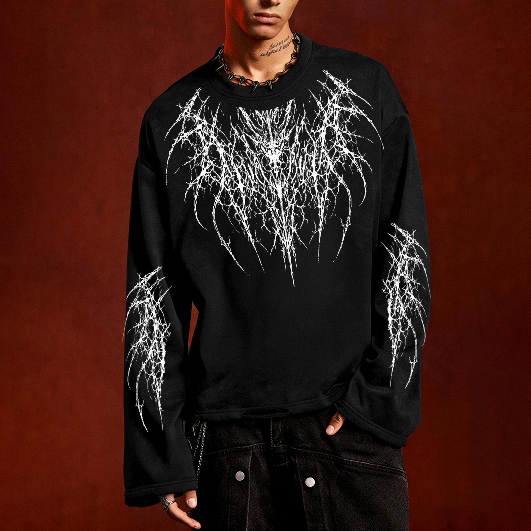 

Dark Gothic Thorn Print Round-Neck Long-Sleeve T-Shirt | Hip-Hop High-Street Subculture Fashion Brand Long-Sleeve Oversized Top XXL чорний