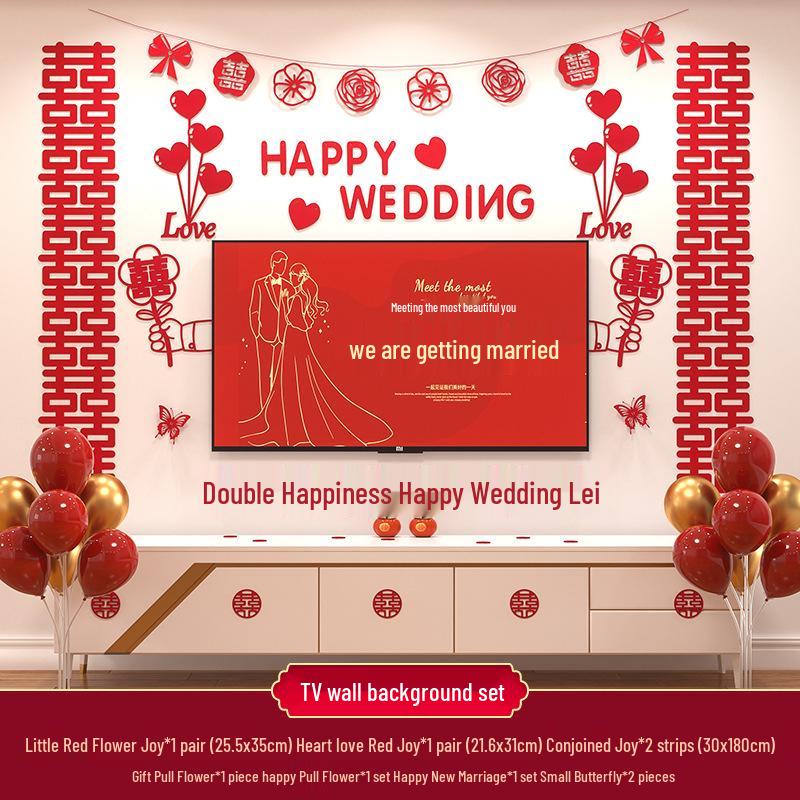 Double Happiness Wedding Room Decoration Set for New Homes - Living Room & TV Wall Decor