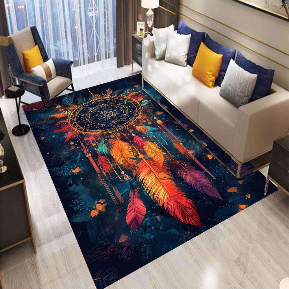  Retro Bohemian Style Feather Carpet Living Room Sofa Bedroom Kitchen Entrance Door Mat Non-Slip Luxury Home Decor Rug