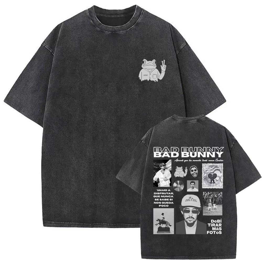 Washed Vintage Rapper Bad Bunny T-shirt DeBi TiRAR MaS FOToS DTMF World Tour T Shirt Gothic Cotton Oversized T-shirts