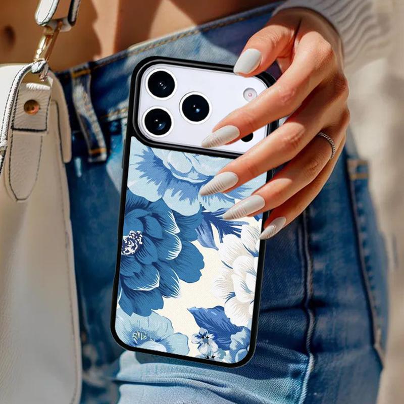 Blue Floral Phone Case For iPhone 17 Air 14 15 13 12 Max Cover For Apple 14 15 16 16e 11 Pro Max Plus Coque