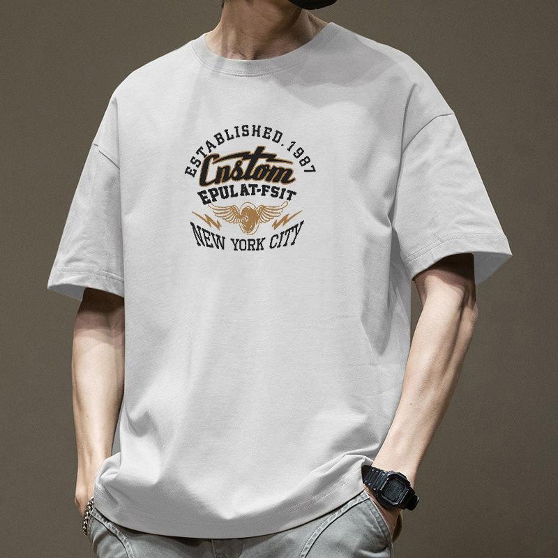 American Ins Retro Trendy Brand Design with Letter Printing Pure Cotton Short Sleeved T-shirt Men's Women's Summer Loose Couple Top