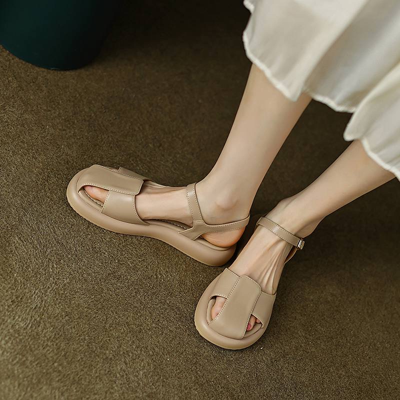 Krazing Pot Летние женские сандалии для отдыха на плоской платформе с круглым носком — фото 11