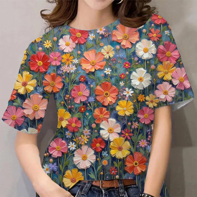Women's printed short sleeved casual T-shirt retro street style