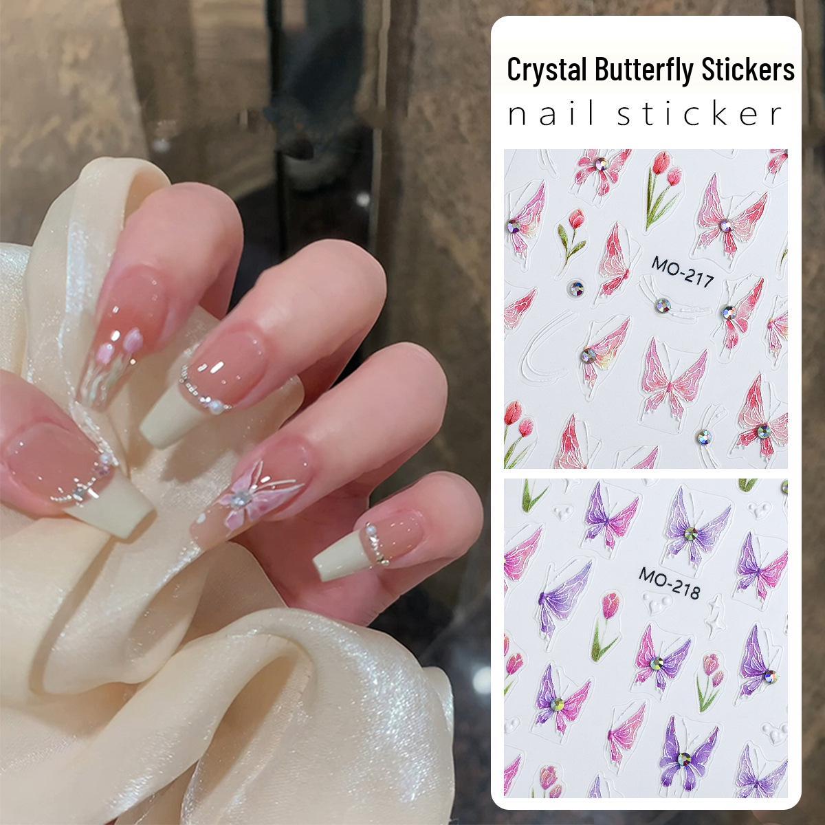 

3D Crystal Diamond Butterfly Iridescent Nail Stickers - Self-Adhesive Glitter Decals