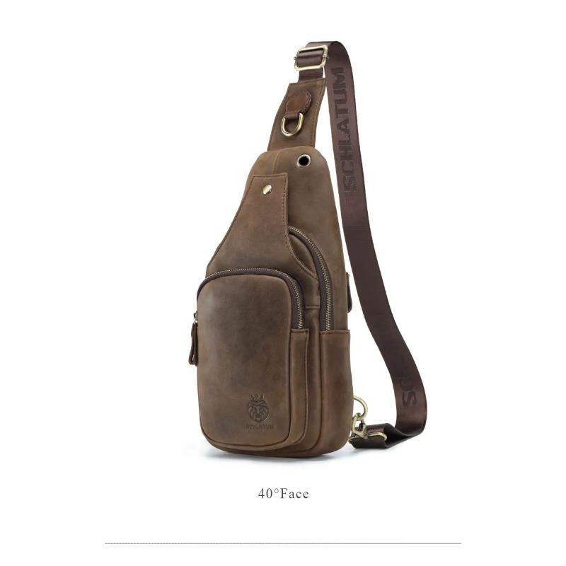 Men's Real Leather Chest Bag Brand Designer Crossbody Sling Backpack Waterproof for Hiking Mountaineering Travel