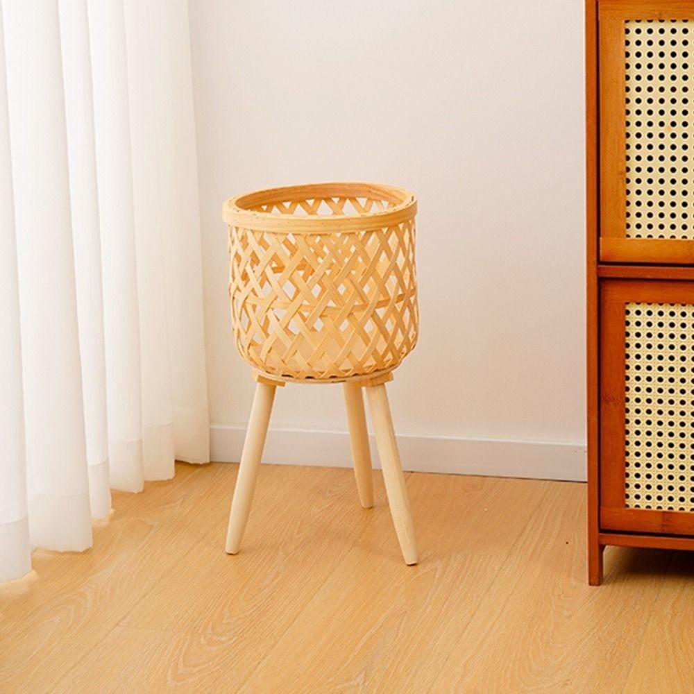 Handmade Bamboo Woven Flower Pot With Stand Stool With Legs Plant Flower Display Storage Stand Straw Woven
