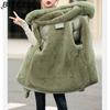 BITCED Fleece-Lined Thickened Down-Filled Cotton Coat for Women - Short Style Autumn/Winter Waist-Defining Design with Large Fur Collar