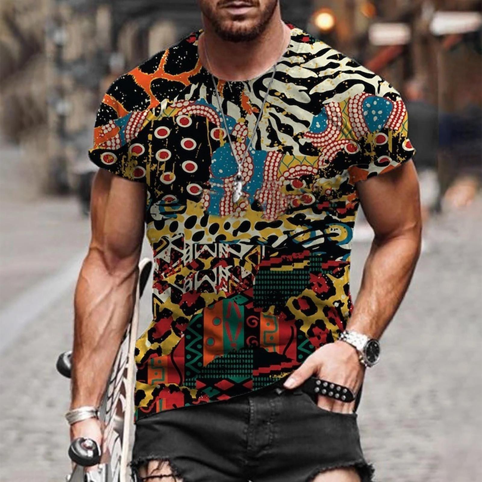 

Summer Round Neck 3D Ethnic Pattern Print Top Fashionable Casual Short Sleeved Men s T-shirts S
