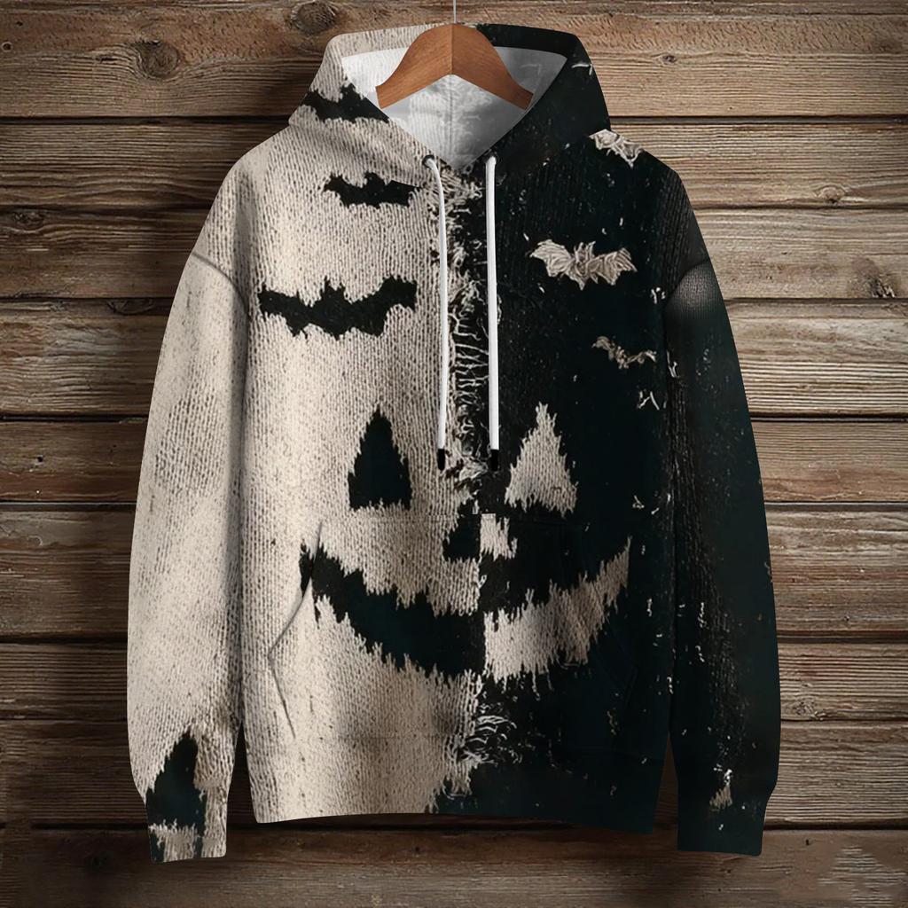 Women's Fashion Long Sleeve Pullover Halloween Print Hooded Pocket Sweatshirt