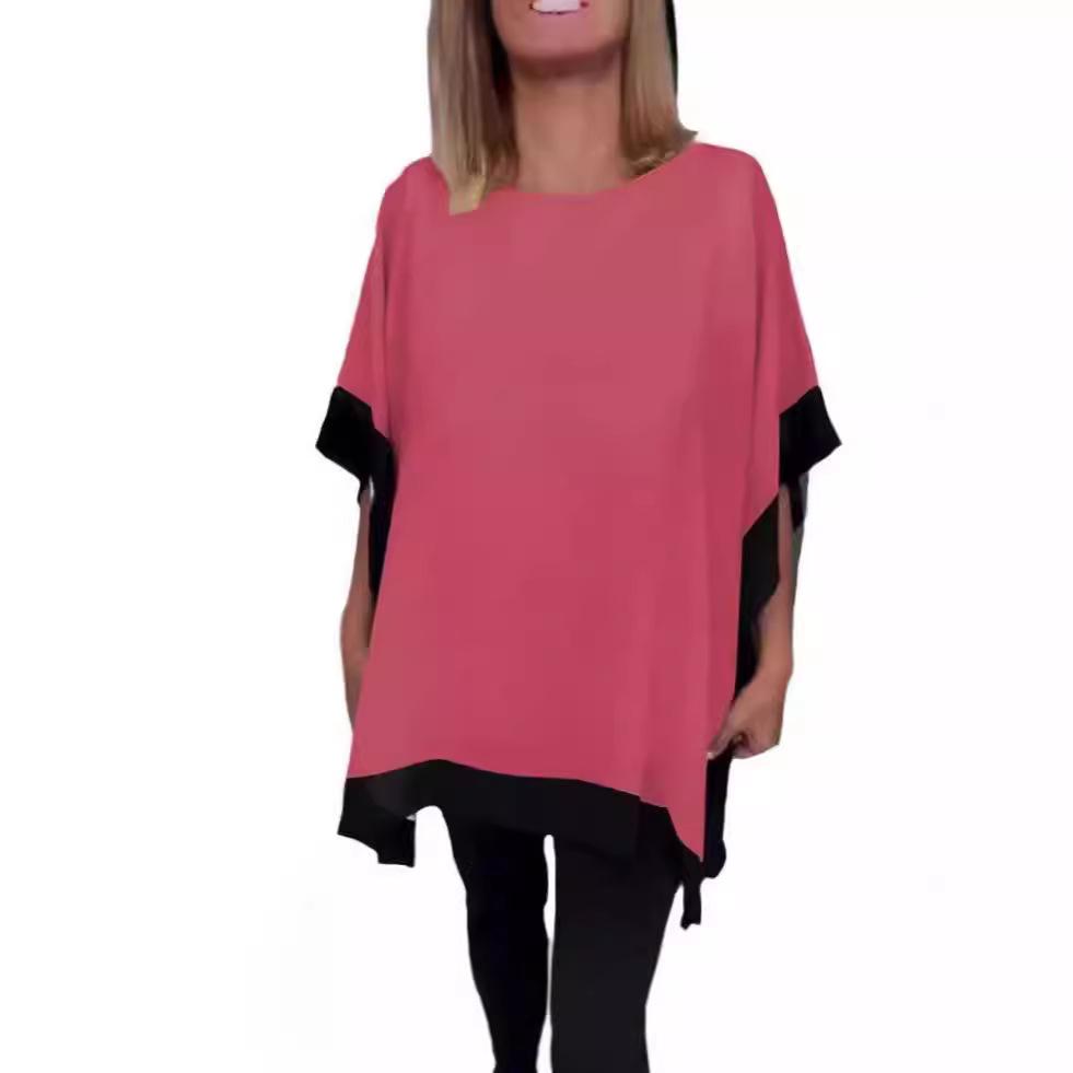 2024 Women's Loose Batwing Sleeve Round Neck Solid Color Top