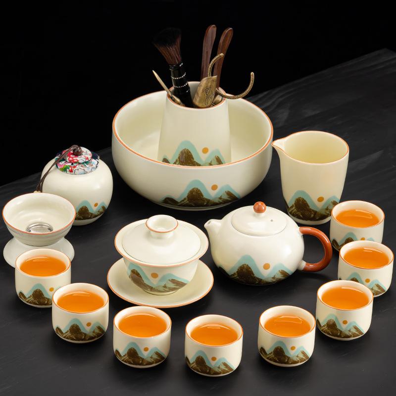 Light luxury Ru kiln tea set with tea tray Kung Fu tea set Ceramic household business gifts are available