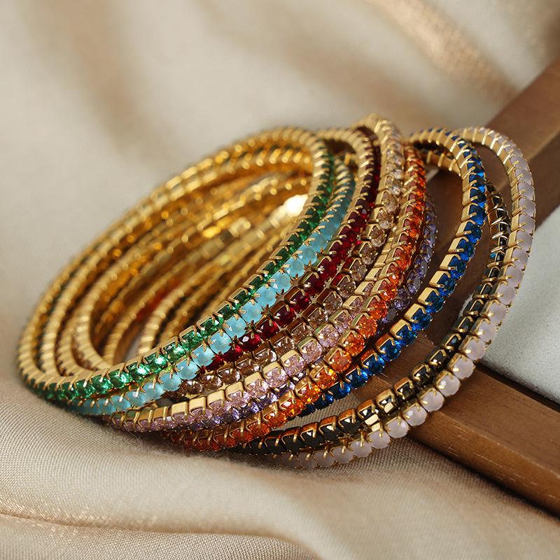 Multicolor Zircon Gold-Plated Titanium Steel Elastic Bracelet