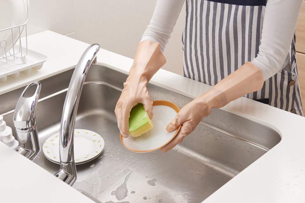 Showa Handschuhe Hergestellt in Haushalt Schöne Hand Glatte Berührung Größe Perle 5 Gummihand Küchenhandschuhe [Großeinkauf, Japan, Handschuhe] Halb-Lang, L, Orange,
