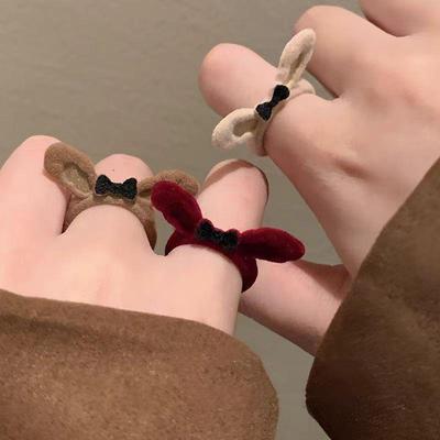 Flocked Rabbit Ears Ring for Women: Sweet, Cute, Unique Design, Simple Open Index Finger, Autumn & Winter Style, Personality Ring.