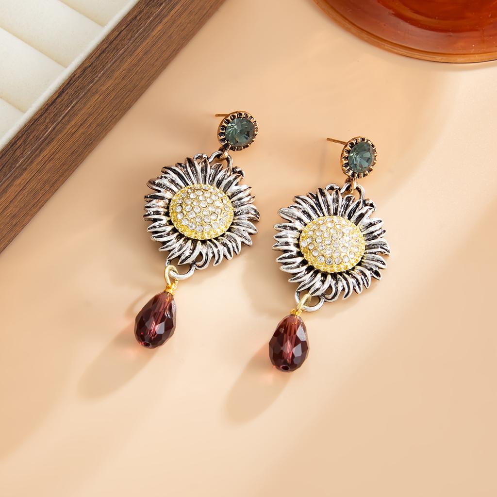 Ingemark Trendy Exquisite Crystal Daisy Flower Drop Earrings Women Retro Geometry Acrylic Piercing Dangle Earring New Jewelry
