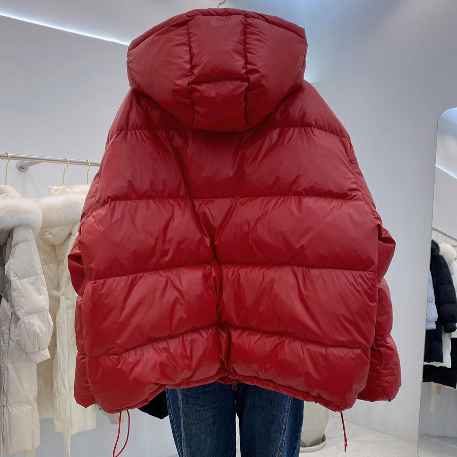 Women Down Jacket with Removable Hood Warm Autumn Winter Outwear Simple Solid Color Casual Over Size Coat