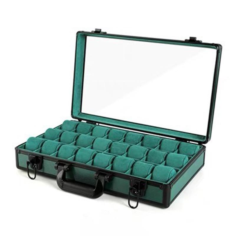 

24 Slot Watch Box Wrist Watches Organizer Suitcase Large Capacity Watch Storage Display Case Transparent Cover Watches Boxes зелёный