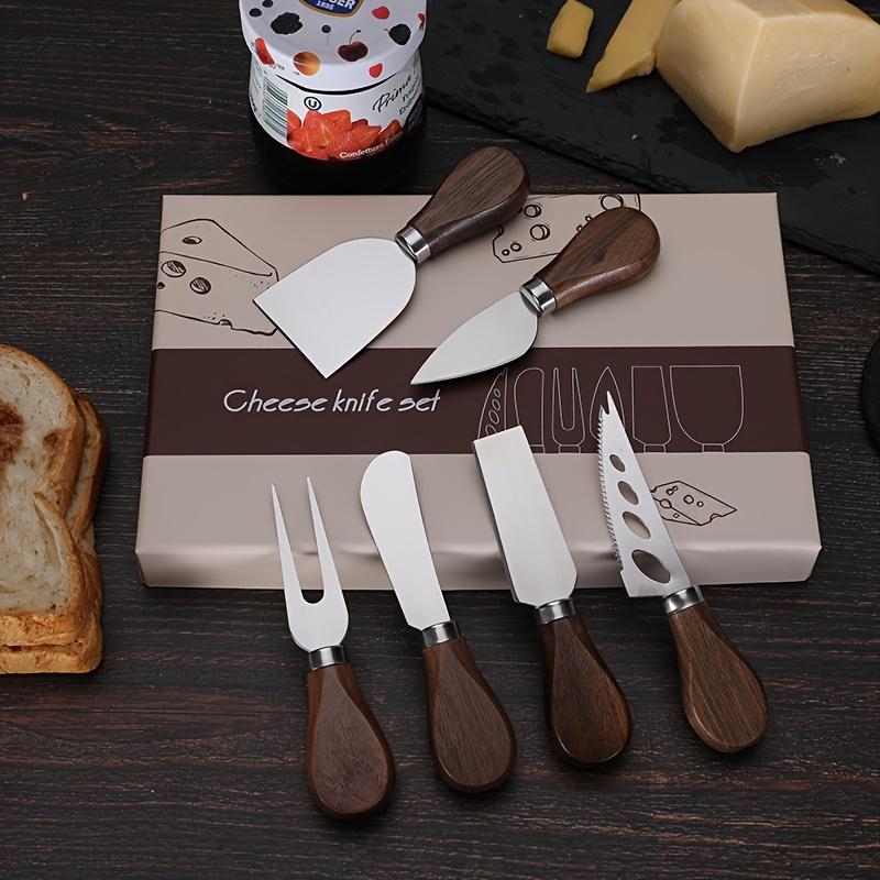 6pcs Color Boxed Walnut Handle Cheese Tool Set, Western Style Knife, Fork, Butter Scraper, Stainless Steel Cheese Knife