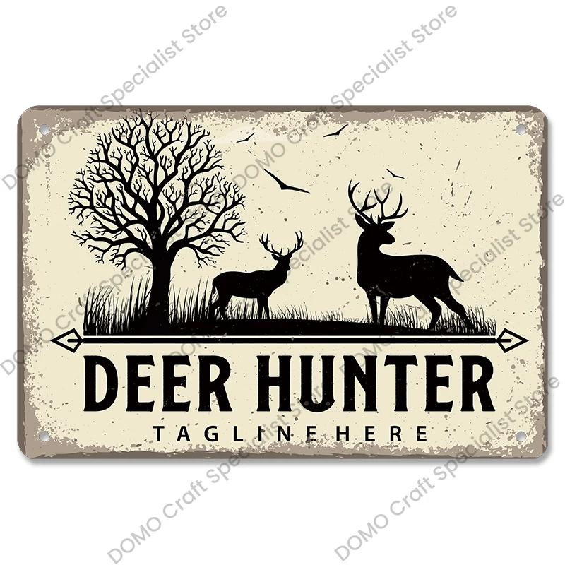 Vintage Hunting Plaque Metal Tin Signs Hunter Deer Hunt Safari Adventure Retro Metal Plate Wall Decor Hunting Club Shop Man Cave