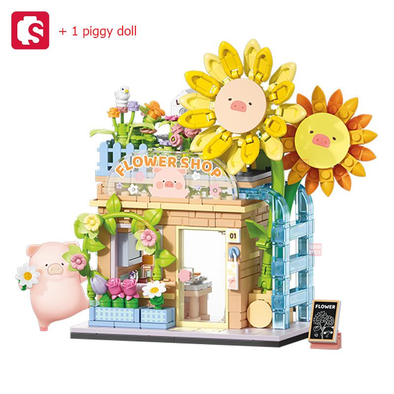 Non-Toxic Sembo City Streetscape Assemblage Building Blocks Dessert Burger Flower Shop Model Bricks Children Toys Kids Birthday Holiday Gifts