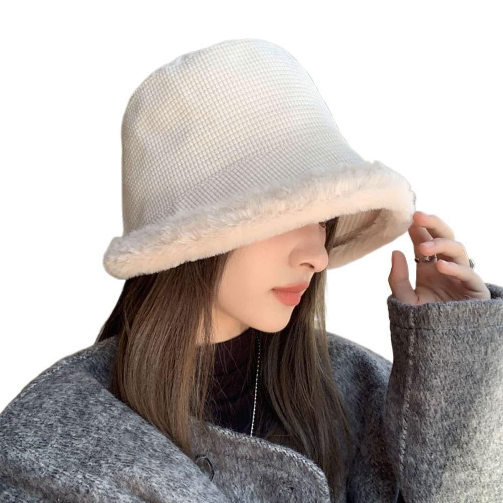 Lamb Fleece Cotton Windproof Women's Plush Hat Autumn Cap Korean Style Bucket Hat Fisherman Hat