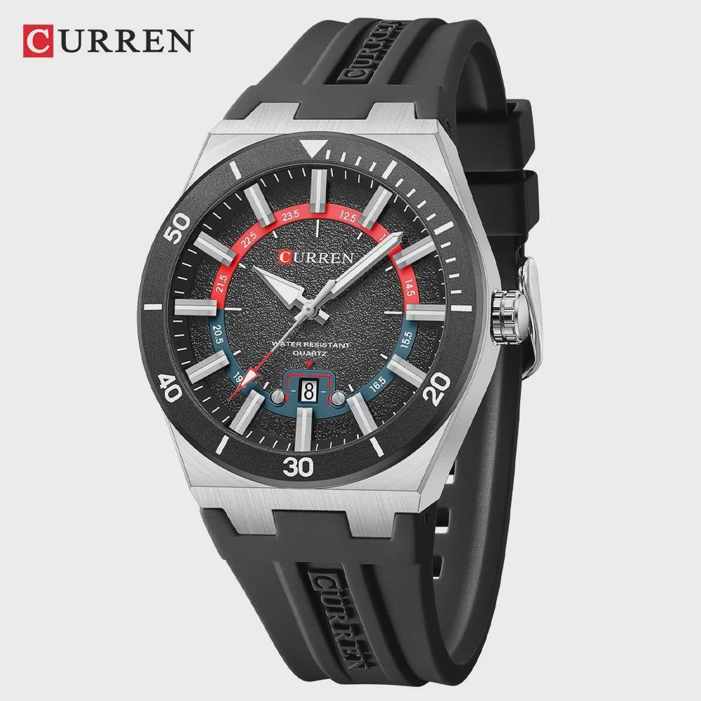 CURREN Men's Quartz Watch Fashion Date Display Luminous Waterproof Silicone Strap Sports Wristwatch
