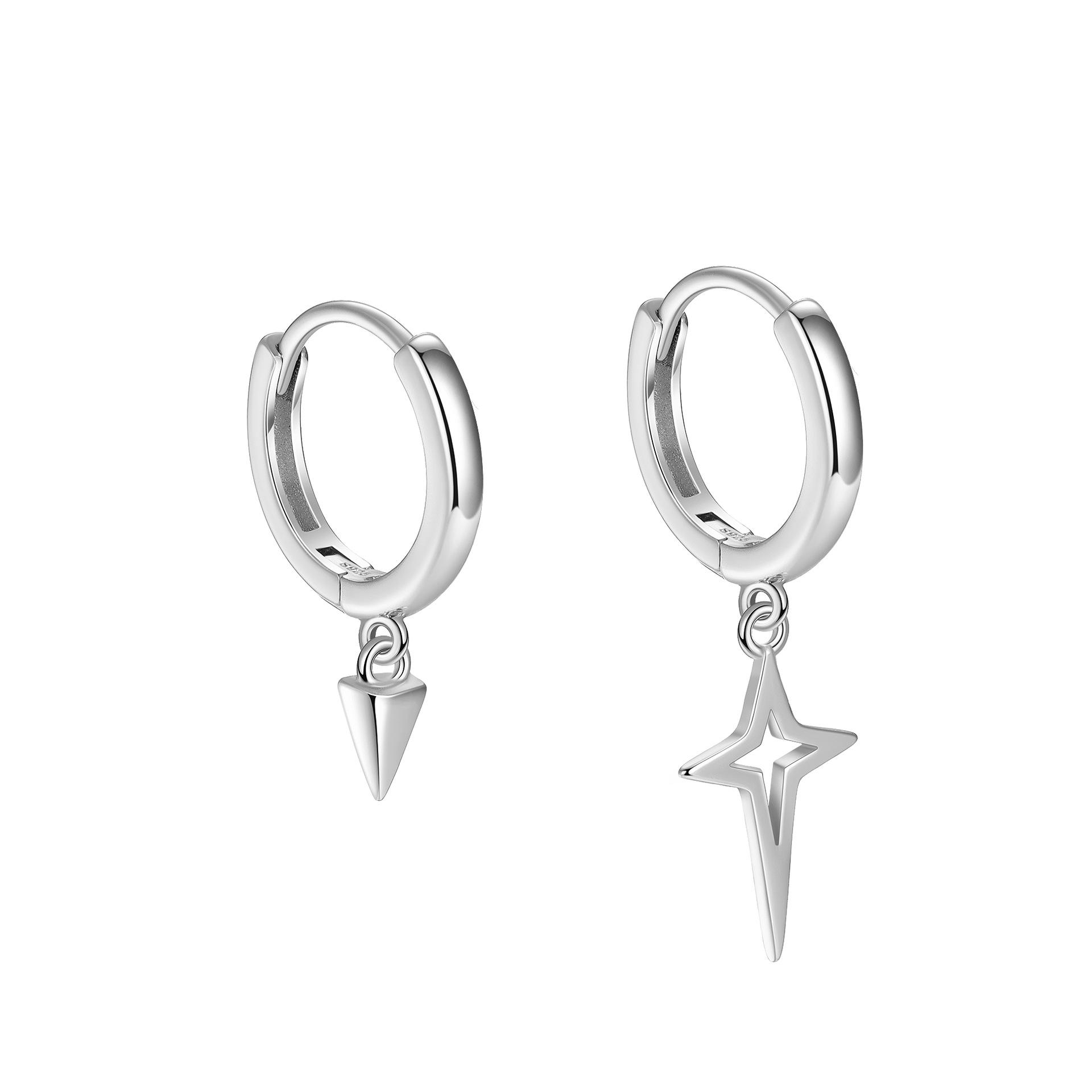 

S925 Sterling Silver Tapered Cross Asymmetrical Earrings for Women Korean Fashion Simple Light Luxury Ear Accessories срібний