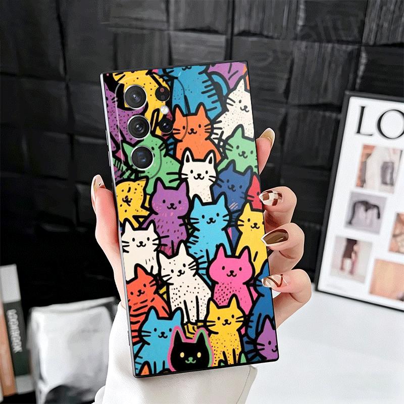 Cartoon Cute Cats Theme Soft Phone Case for Samsung Galaxy S26 S25 Edge S24 Ultra S23 Plus S22 S21 FE S20 Black Cover Back Shell