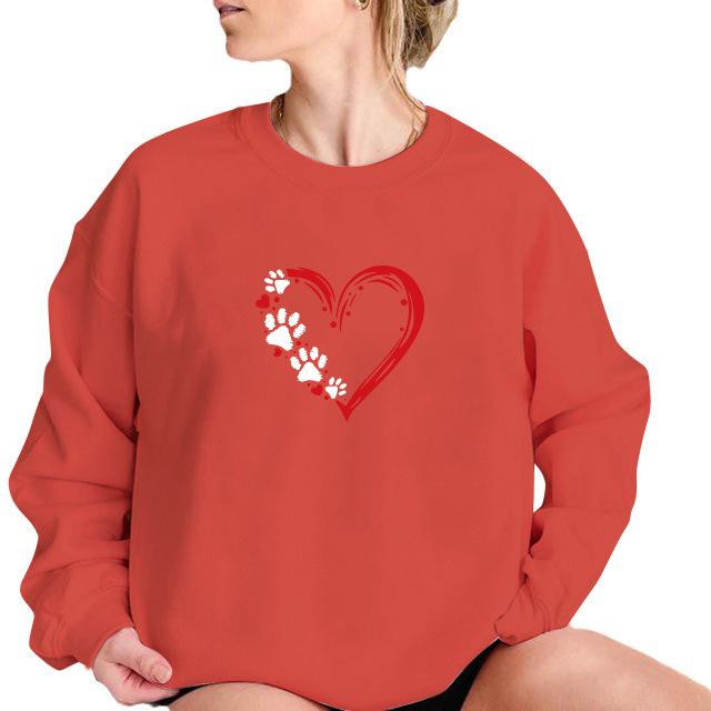 Women's Heart Print Sweater with Velvet, Perfect for Autumn and Winter