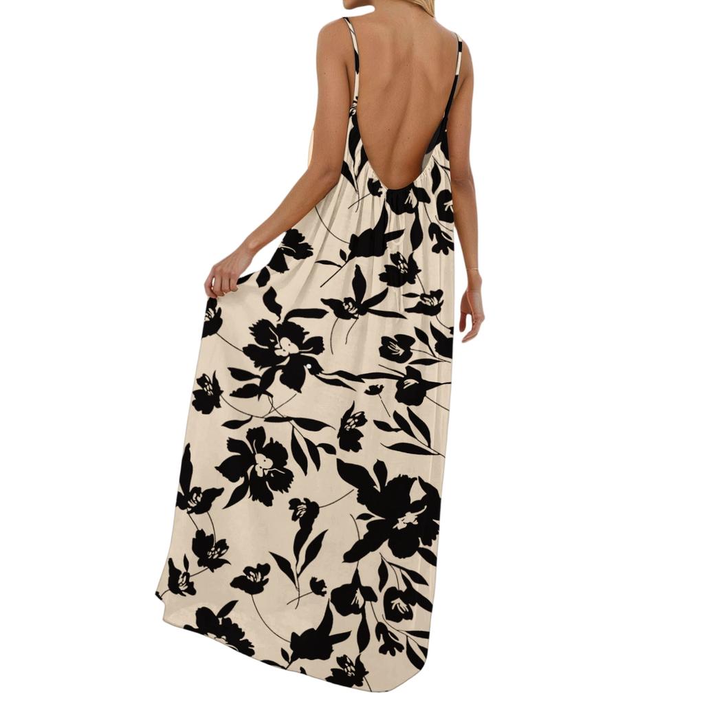 Women’s Maxi Dress Sleeveless Spaghetti Strap Loose Fit Floral Print Casual Long Sundress for Summer Beach Vacation