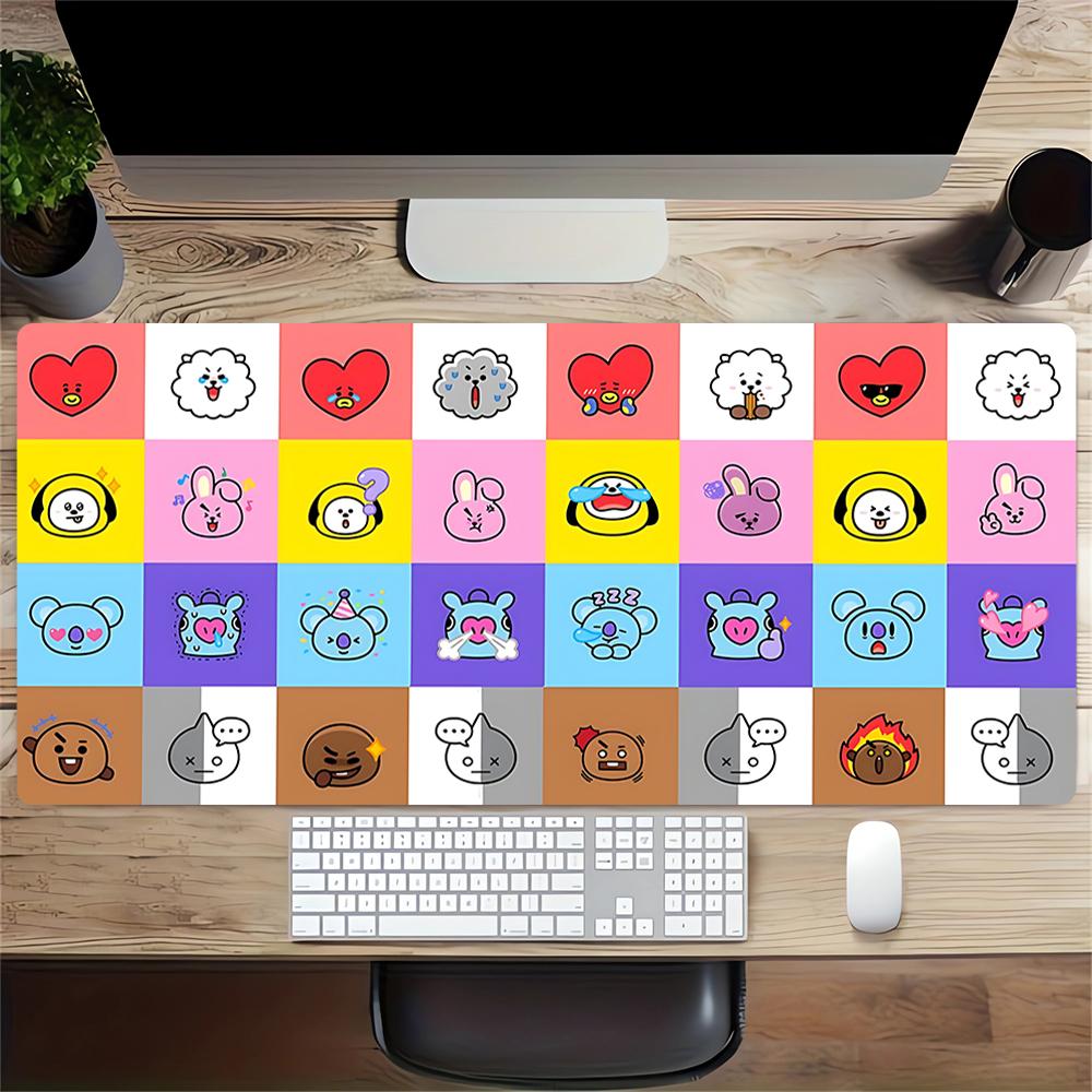 Bt21 Character Grid Large Gaming Mouse Pad Nonslip Rubber Base Waterproof Desk Mat For Office Pc Laptop