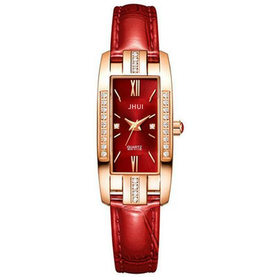 

2021 Elegant Square Ladies Quartz Watch - Korean Style Leather Strap червоний