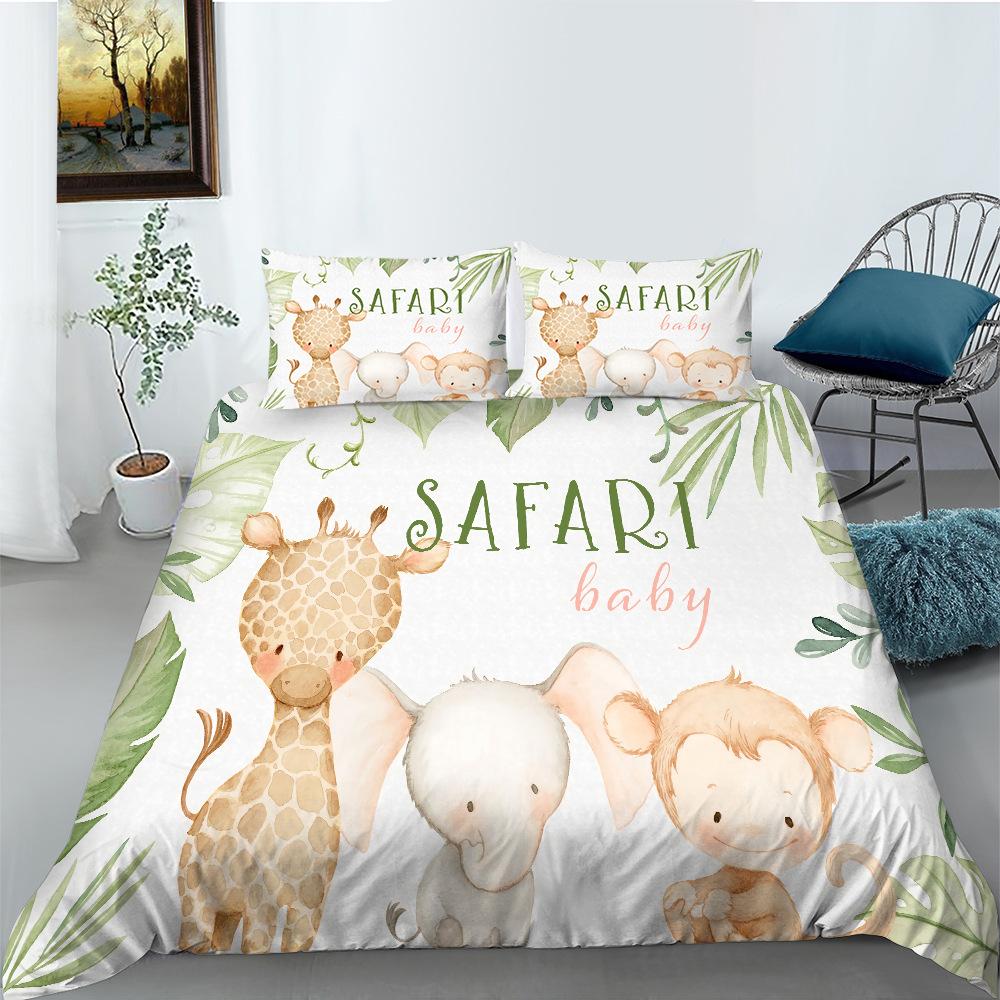 Cartoon Animal Quilt Cover Pillowcase Two Or Three-Piece Set Polyester Digital Printing