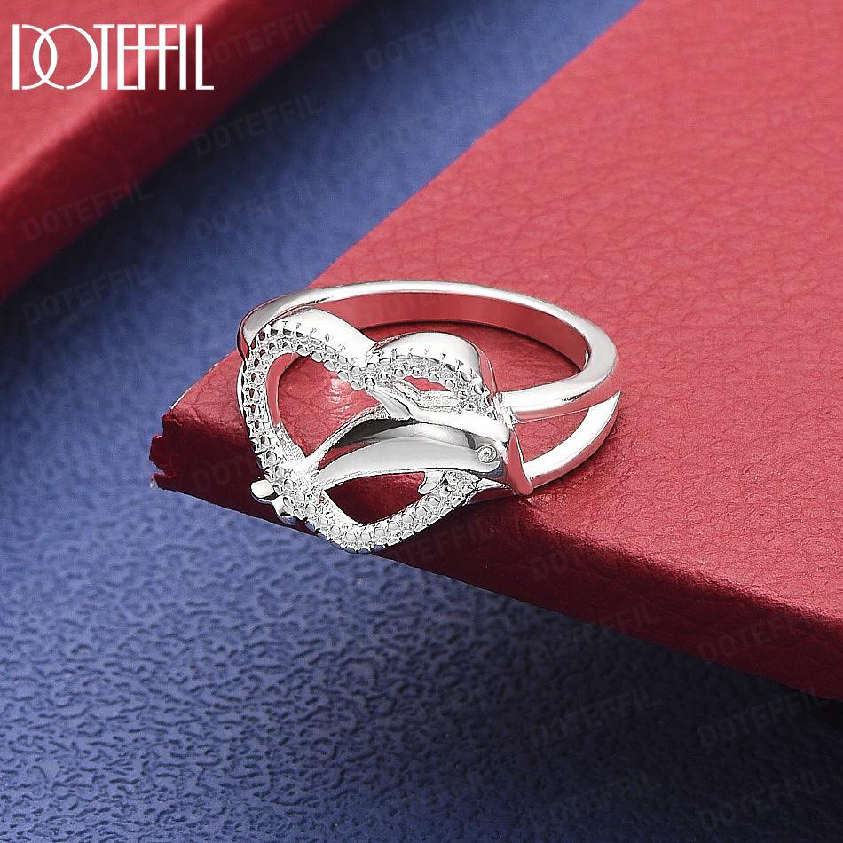 925 Sterling Silver AAA Zircon Heart-Shaped Dolphin Ring - Stylish Evening Ring