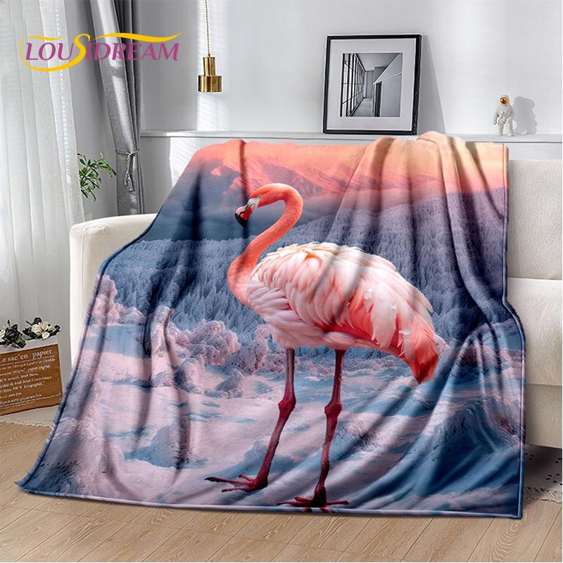 Kreslený růžový plameňák Rainforest Love Bird deka, měkká deka pro domácí postel pohovka pohovka piknik cestovní přikrývka deka děti