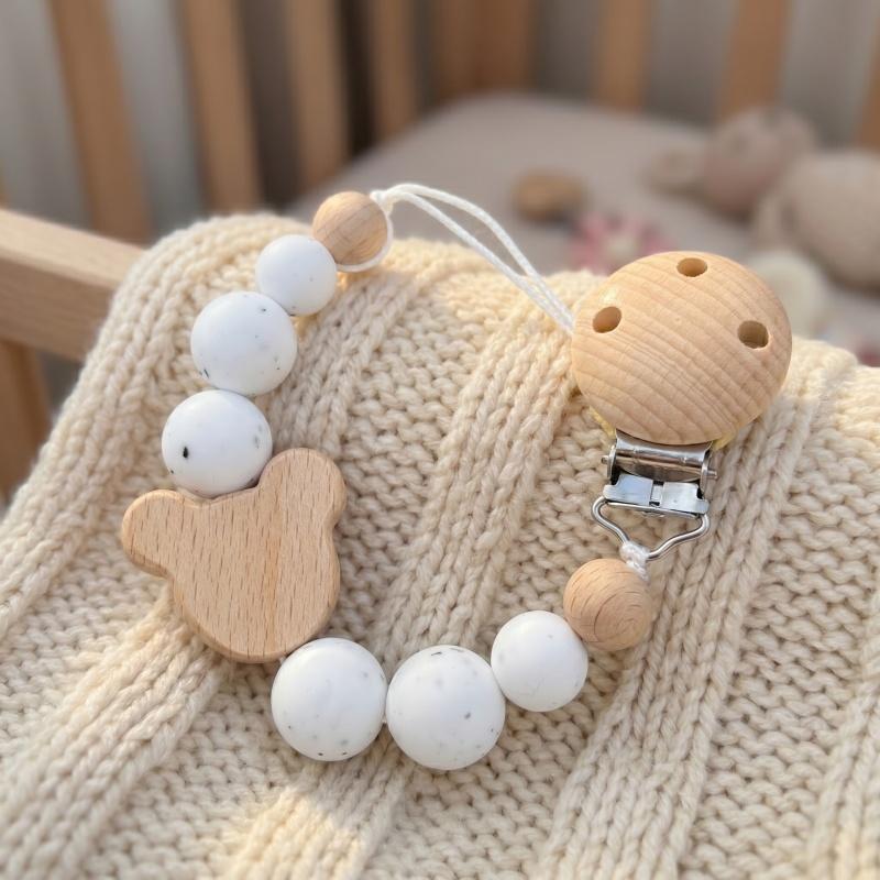 Personalized Wooden Pacifier Clip BPA Free Silicone Beads Dummy Chain Baby Teether Holder Custom Name Soother Gift
