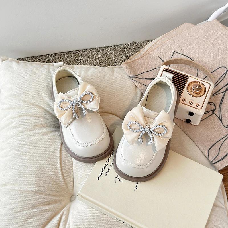 Children's Leather Shoes Spring Autumn Elegant Girl Princess Shoes Fashion Bowknot Chic Kids Black Thick Bottom Mary Jane Shoes