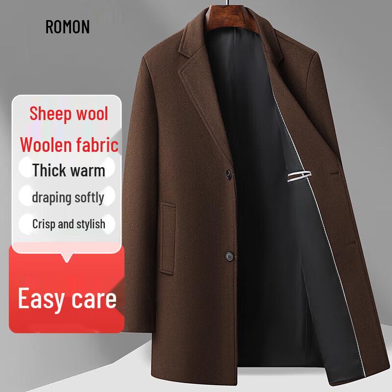 Romon Men's Mid-Length Wool Blend Overcoat